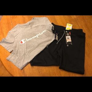 Boys small NWT under armour pants, champion t-shirt and hardly worn Nike joggers